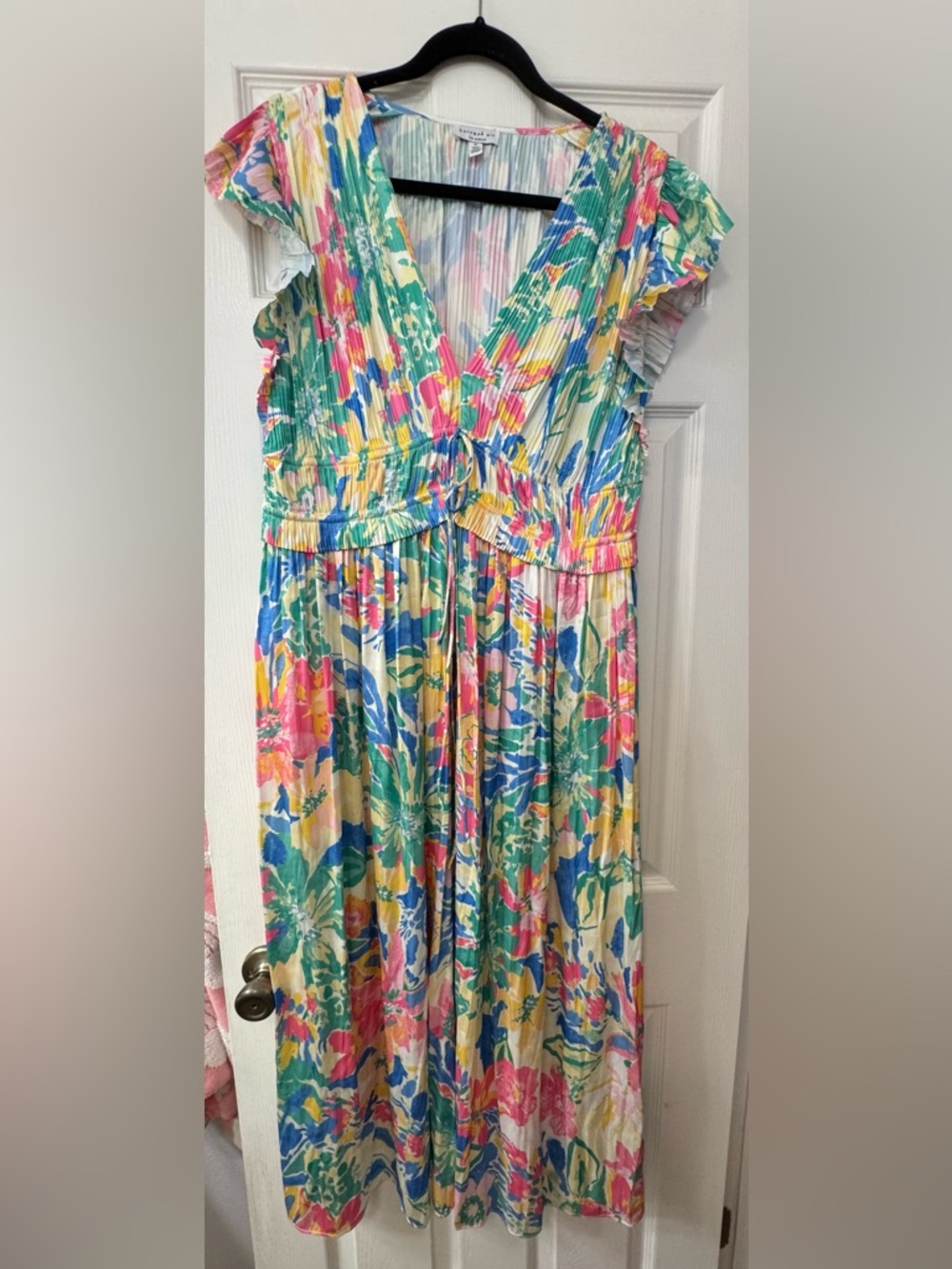 Current Air Colorful Floral Pleated Maxi Dress